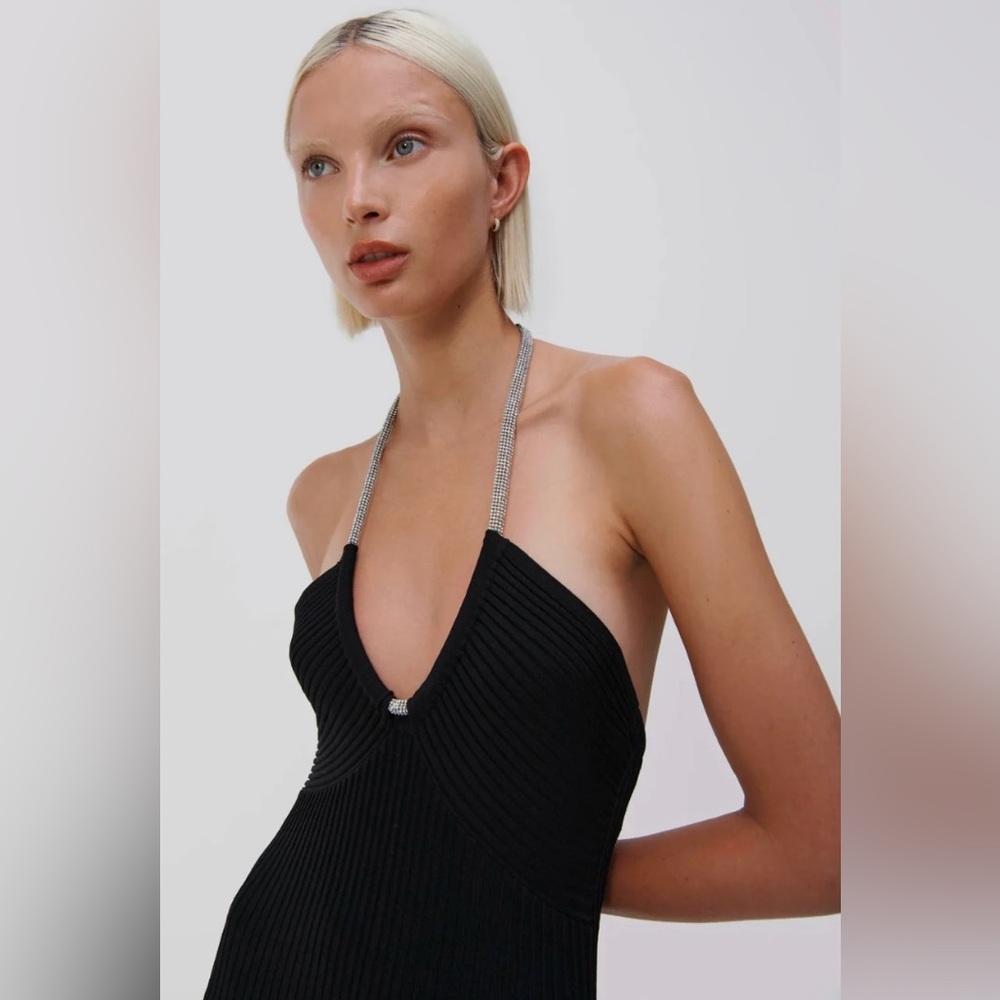 NWT Jonathan Simkhai Sadira Crystal Halter Midi Dress